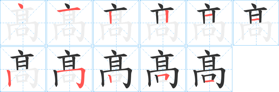 髙字笔顺的正确写法图