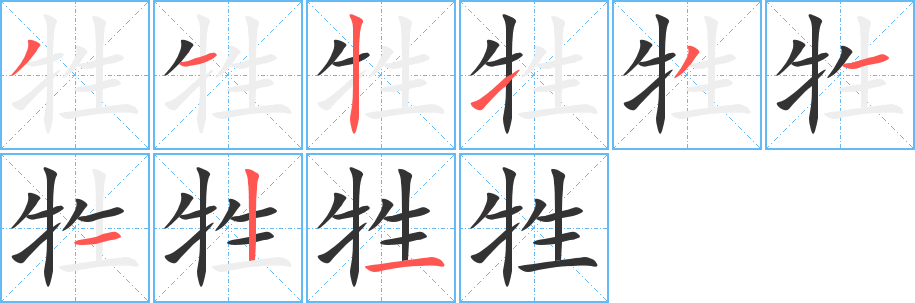 牲字笔顺的正确写法图